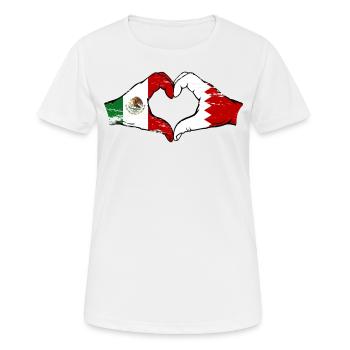 Mexiko Bahrain Flagge Hände Herzform used used - Frauen T-Shirt atmungsaktiv - Weiß - Vorne - AI Model Female 172 dark (172cm)