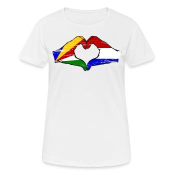 Seychellen Holland Flagge Hände Herzform used - Frauen T-Shirt atmungsaktiv - Weiß - Vorne - AI Model Female 172 dark (172cm)