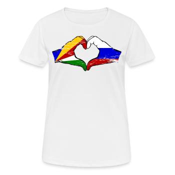 Seychelles Russie Drapeau Mains Coeur Forme Utilisé - T-shirt respirant Femme - blanc - Devant - AI Model Female 172 dark (172cm)