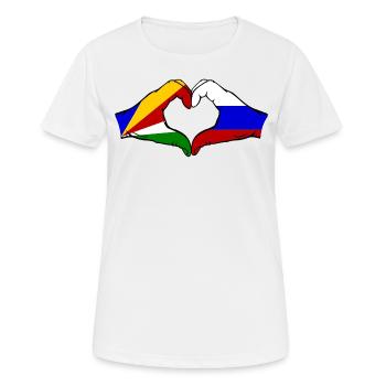 Seychelles Russie Drapeau Mains Coeur Forme - T-shirt respirant Femme - blanc - Devant - AI Model Female 172 dark (172cm)