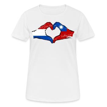 Holland Taiwan Flagge Hände Herzform used - Frauen T-Shirt atmungsaktiv - Weiß - Vorne - AI Model Female 172 dark (172cm)