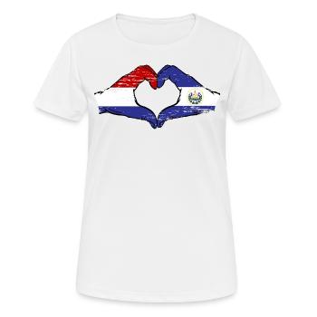 Holland El Salvador Flagge Hände Herzform used - Frauen T-Shirt atmungsaktiv - Weiß - Vorne - AI Model Female 172 dark (172cm)