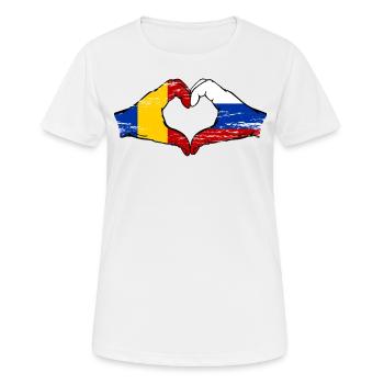 Romania Russia Flag Hands Heart Shape Used - Women's Breathable T-Shirt - white - Front - AI Model Female 172 dark (172cm)