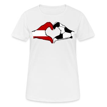 Österreich Fussball Flagge Hände Herzform - Frauen T-Shirt atmungsaktiv - Weiß - Vorne - AI Model Female 172 dark (172cm)