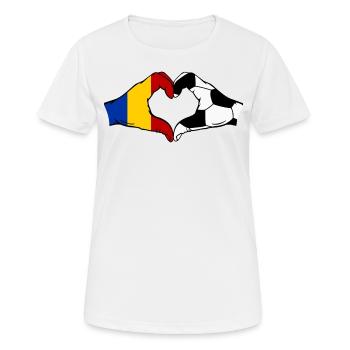Rumänien Fussball Flagge Haende Herzform - Frauen T-Shirt atmungsaktiv - Weiß - Vorne - AI Model Female 172 dark (172cm)