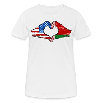 États-Unis Biélorussie drapeau mains forme de coeur utilisé - T-shirt respirant Femme - blanc - Devant - AI Model Female 172 dark (172cm)