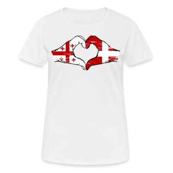 Georgien Daenemark Flagge Haende Herzform used - Frauen T-Shirt atmungsaktiv - Weiß - Vorne - AI Model Female 172 dark (172cm)
