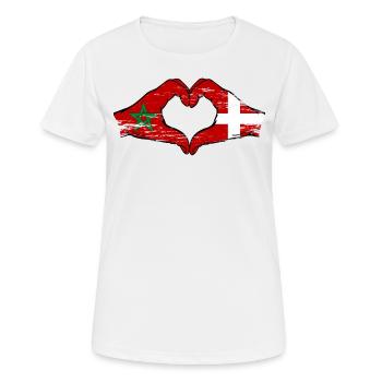 Marokko Daenemark Flagge Haende Herzform used - Frauen T-Shirt atmungsaktiv - Weiß - Vorne - AI Model Female 172 dark (172cm)