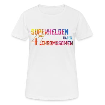 Les super-héros ont 47 chromosomes - Syndrome de Down - T-shirt respirant Femme - blanc - Devant - AI Model Female 172 dark (172cm)
