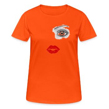 Eye, mouth, face, woman - Women's Breathable T-Shirt - neon orange - Front - AI Model Female 172 dark (172cm)