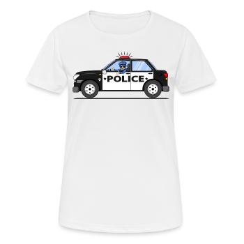 Polizeiauto mit Polizist Schwarz und Weiß - Frauen T-Shirt atmungsaktiv - Weiß - Vorne - AI Model Female 172 dark (172cm)