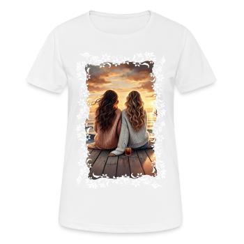Seelenverwandte – Freundinnen am Meer - Frauen T-Shirt atmungsaktiv - Weiß - Vorne - AI Model Female 172 dark (172cm)