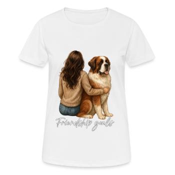 Femme brune avec Saint-Bernard – Objectifs d’amitié - T-shirt respirant Femme - blanc - Devant - AI Model Female 172 dark (172cm)