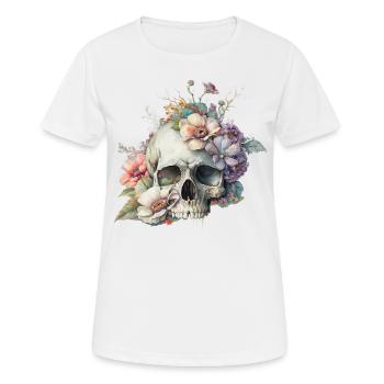 Totenkopf mit bunten Blumen - Frauen T-Shirt atmungsaktiv - Weiß - Vorne - AI Model Female 172 dark (172cm)