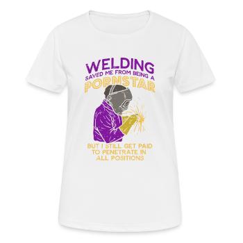 Schweißen Spruch Lustig Schweißer Stahlarbeiter - Frauen T-Shirt atmungsaktiv - Weiß - Vorne - AI Model Female 172 dark (172cm)