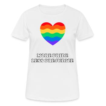 Plus de fierté, moins de préjugés LGBTQ Gay Pride - T-shirt respirant Femme - blanc - Devant - AI Model Female 172 dark (172cm)