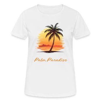 "Palm Paradise" coconut palm at sunset - Women's Breathable T-Shirt - white - Front - AI Model Female 172 dark (172cm)