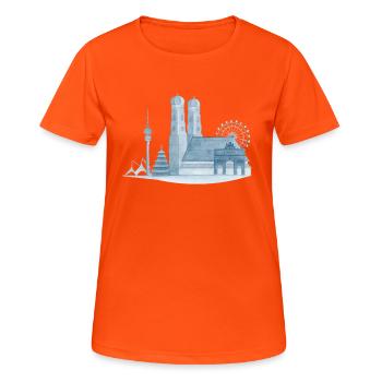 Horizon de Munich - Aquarelle peinte à la main - T-shirt respirant Femme - orange néon - Devant - AI Model Female 172 dark (172cm)