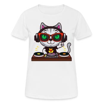 Katze Brille Turntable DJ Disco Club Nachtleben - Frauen T-Shirt atmungsaktiv - Weiß - Vorne - AI Model Female 172 dark (172cm)