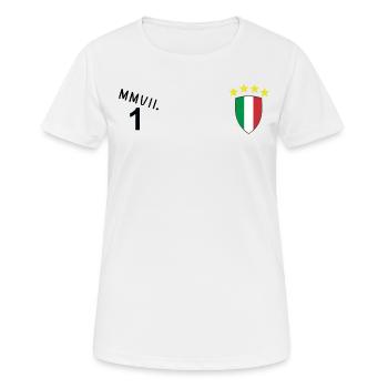 MMVII - Logo Fuß Italien - Frauen T-Shirt atmungsaktiv - Weiß - Vorne - AI Model Female 172 dark (172cm)