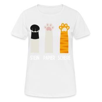 Stein, Papier, Schere - Lustige Katzenpfoten - Frauen T-Shirt atmungsaktiv - Weiß - Vorne - AI Model Female 172 dark (172cm)