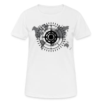 World map with cardinal direction black and white - Women's Breathable T-Shirt - white - Front - AI Model Female 172 dark (172cm)