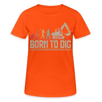 Né pour dig Evolution Excavator Excavator - T-shirt respirant Femme - orange néon - Devant - AI Model Female 172 dark (172cm)