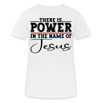 Il y a du pouvoir au nom de Jésus-Christ - T-shirt respirant Femme - blanc - Devant - AI Model Female 172 dark (172cm)