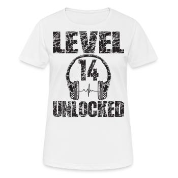 Level 14 Unlocked Geburtstagsgeschenk 14 Jahre - Frauen T-Shirt atmungsaktiv - Weiß - Vorne - AI Model Female 172 dark (172cm)