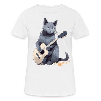 Musiker Russisch Blau Katze Gitarrist Katzen - Frauen T-Shirt atmungsaktiv - Weiß - Vorne - AI Model Female 172 dark (172cm)