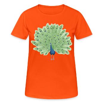 Peacock in blue and green - Women's Breathable T-Shirt - neon orange - Front - AI Model Female 172 dark (172cm)
