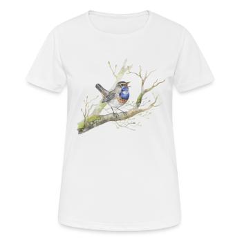 Blaukehlchen auf Zweig Liebevoll Aquarellzeichnung - Frauen T-Shirt atmungsaktiv - Weiß - Vorne - AI Model Female 172 dark (172cm)