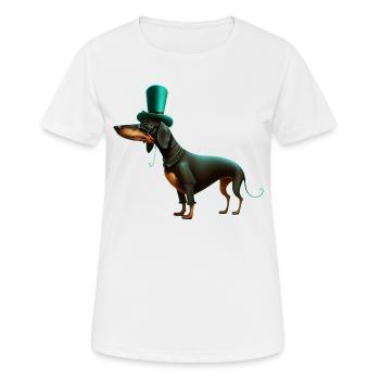 Teckel élégant dans un cylindre et des lunettes - T-shirt respirant Femme - blanc - Devant - AI Model Female 172 dark (172cm)