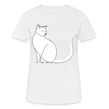 Art minimaliste au trait fin de chat sur fond blanc - T-shirt respirant Femme - blanc - Devant - AI Model Female 172 dark (172cm)