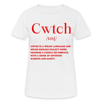 Cwtch Definition Walisisch Wales - Frauen T-Shirt atmungsaktiv - Weiß - Vorne - AI Model Female 172 dark (172cm)