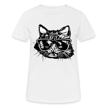 Katzenkopf Sonnenbrille Zeichnung 1 A - Frauen T-Shirt atmungsaktiv - Weiß - Vorne - AI Model Female 172 dark (172cm)