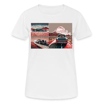 Retroautos auf dem Highway im Sonnenuntergang - Frauen T-Shirt atmungsaktiv - Weiß - Vorne - AI Model Female 172 dark (172cm)