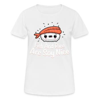 Le poisson et le riz sont du soja NiceLe poisson et le riz sont du soja ni - T-shirt respirant Femme - blanc - Devant - AI Model Female 172 dark (172cm)