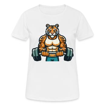 TIGER FITNESSSTUDIO - Frauen T-Shirt atmungsaktiv - Weiß - Vorne - AI Model Female 172 dark (172cm)