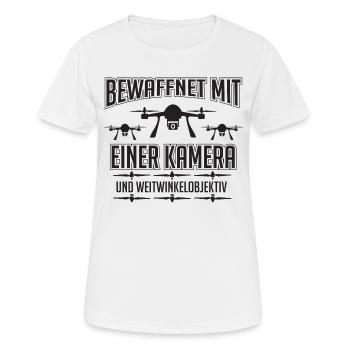 Meine Drohne ist bewaffnet mit einer Kamera - Frauen T-Shirt atmungsaktiv - Weiß - Vorne - AI Model Female 172 dark (172cm)