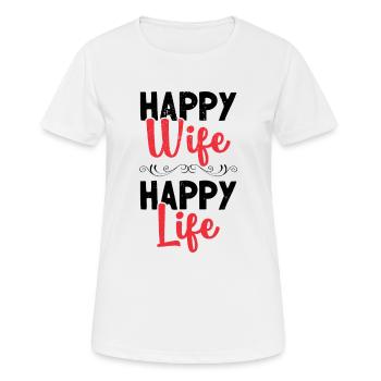 Femme heureuse vie heureuse | Idée cadeau femme cadeau - T-shirt respirant Femme - blanc - Devant - AI Model Female 172 dark (172cm)
