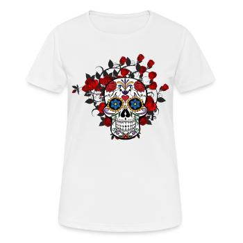 Crâne fleuri - T-shirt respirant Femme - blanc - Devant - AI Model Female 172 dark (172cm)