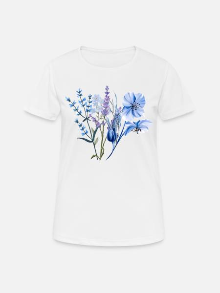Einfaches Aquarell wilde blaue Blumen - Frauen T-Shirt atmungsaktiv - Weiß