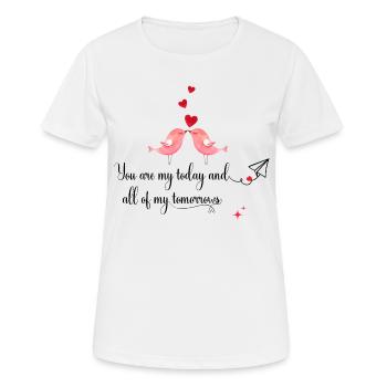 L’étreinte des tourtereaux - 'Aujourd’hui et demain' Romantique - T-shirt respirant Femme - blanc - Devant - AI Model Female 172 dark (172cm)