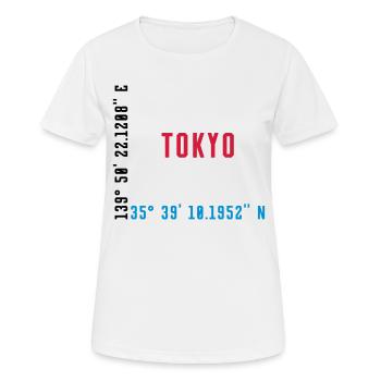 TOKYO - JAPAN - GPS COORDINATES / COORDINATES - Women's Breathable T-Shirt - white - Front - AI Model Female 172 dark (172cm)