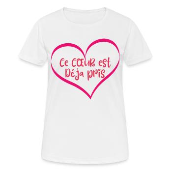 T-shirt coeur humour - T-shirt respirant Femme - blanc - Devant - AI Model Female 172 dark (172cm)