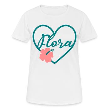 Flora Nom de jeune fille Prénom Coeur - T-shirt respirant Femme - blanc - Devant - AI Model Female 172 dark (172cm)