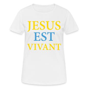 JESUS EST VIVANT, AMEN - JAUNE BLEU - T-shirt respirant Femme - blanc - Devant - AI Model Female 172 dark (172cm)