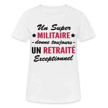 super militaire - retraité exceptionnel - T-shirt respirant Femme - blanc - Devant - AI Model Female 172 dark (172cm)