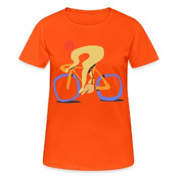 Schneller Rennradfahrer. zeitgenössischer abstrakter Stil Cyclin - Frauen T-Shirt atmungsaktiv - Neonorange - Vorne - AI Model Female 172 dark (172cm)
